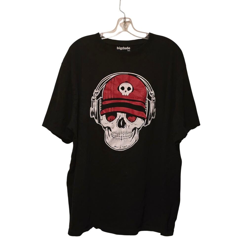 BigDude Skull Headphones black graphic tee 4XL